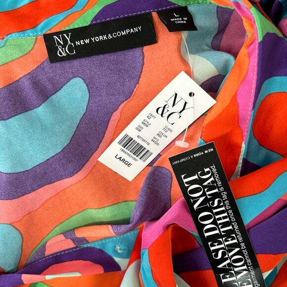 New York & Company Abstract-Print Wrap Shirtdress NWT Button Front Faux Wrap - Picture 11 of 14